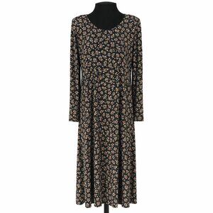 Boden Black Floral Pop Spot Jersey Midi Dress 14R